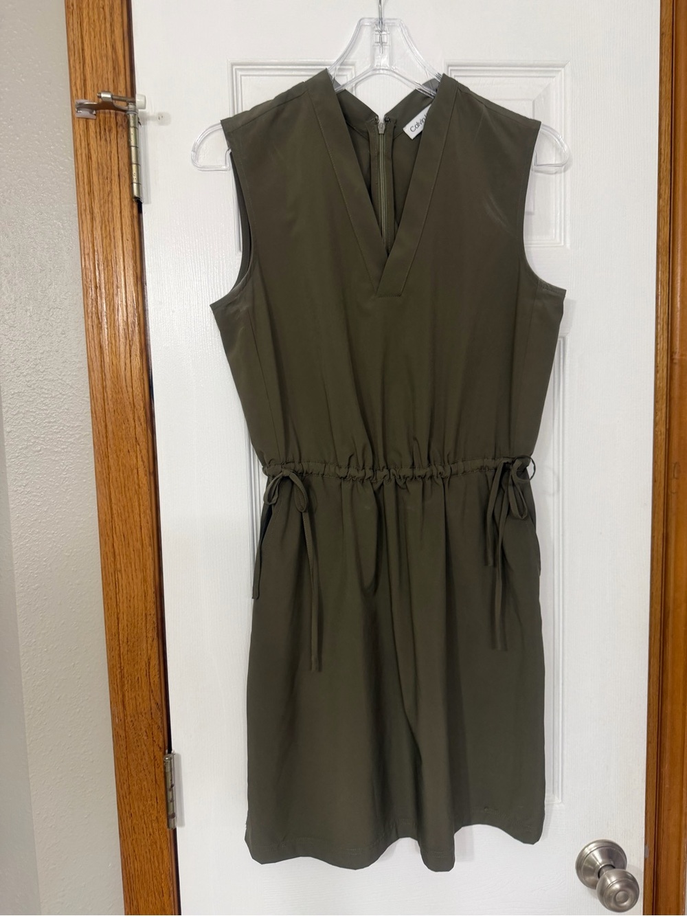 Calvin Klein Olive Green Sleeveless Drawstring Waist Dress size 4 women’s